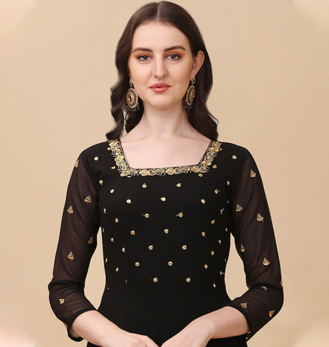 Black Floral Georgette Ethnic Maxi Dress